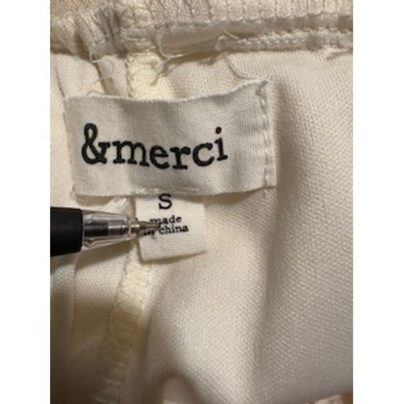 & Merci Dress Small Cream Pom Pom Swiss Dot Tie Shoulder Mini Bride Boho Cottage - Picture 6 of 7